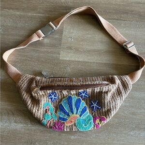 America & Beyond Marine Raffia Embellished Fanny Sling Bag